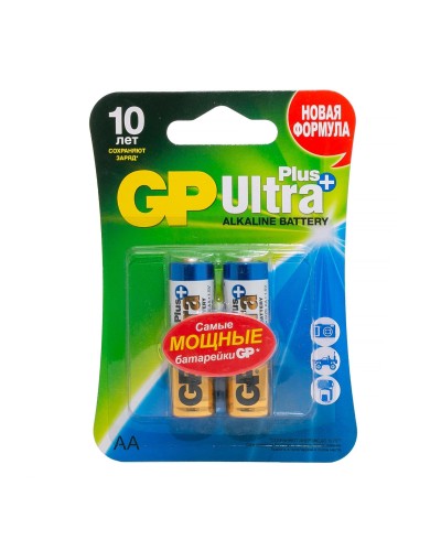 GP Ultra Plus Alkaline 15A AA (GP 15AUP-2CR2), упак. 2 шт. БЛИСТЕР. Алкалиновые батарейки. GP Batteries в Люберцах
