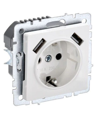Розетка с з/к с USB A+A 2,1А РЮш10-1-БрБ белый BRITE (BR-R14-16-U21-D21-K01). Розетка с заземлением с защитными шторками, 2,1А. IEK в Люберцах