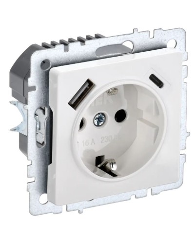 Розетка с з/к с USB A+C 18Вт РЮш11-1-БрБ белый BRITE (BR-R14-16-U22-018-K01). Розетка с заземлением с защитными шторками, 18Вт. IEK в Люберцах