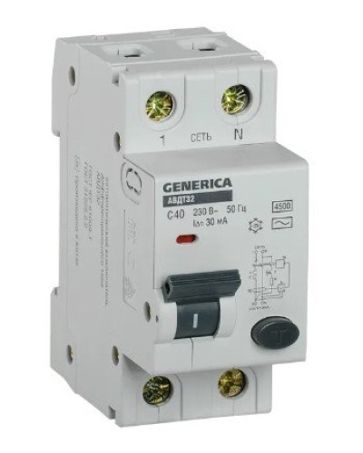 GENERICA АВДТ 32 C40 2Р 30мА (MAD25-5-040-C-30). Автоматический выключатель дифференциального тока. IEK в Люберцах