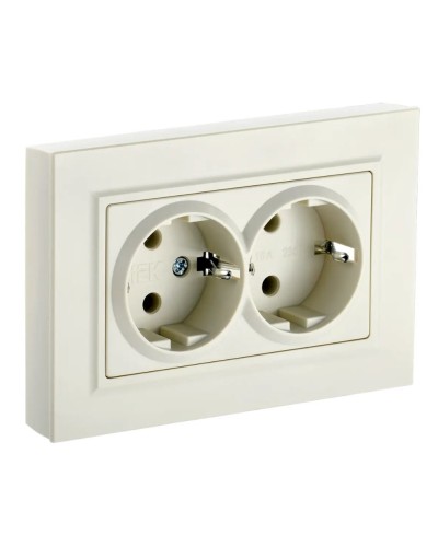Розетка 2-местная с з/к РС12-3-БрКр бежевый BRITE (BR-R21-16-K10-F). Розетка с заземлением без защитных шторок в сборе. IEK в Люберцах