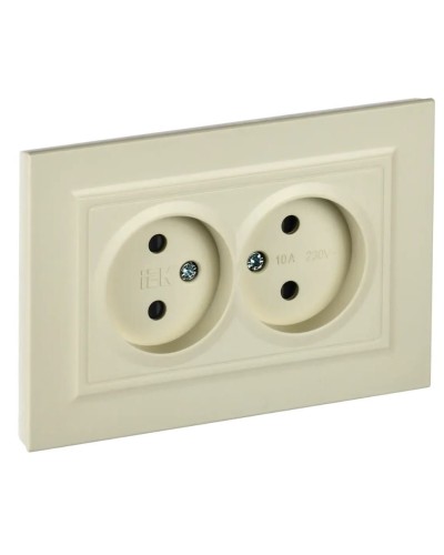 Розетка 2-местная без з/к РСш12-2-БрКр бежевый BRITE (BR-R23-10-K10-F). Розетка без заземления с защитными шторками в сборе. IEK в Люберцах