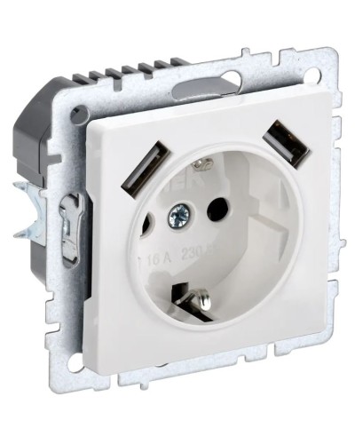 Розетка с з/к с USB A+A 3,1А РЮш10-2-БрБ белый BRITE (BR-R14-16-U21-D31-K01). Розетка с заземлением с защитными шторками, 3,1А. IEK в Люберцах