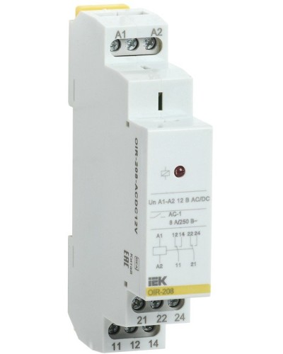 Реле промежуточное модульное OIR 2 контакта 8А 12В AC/DC (OIR-208-ACDC12V). Реле промежуточное модульное. IEK в Люберцах