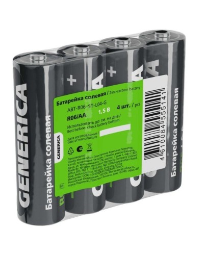 Батарейка солевая R06/AA GENERICA (4 шт) (ABT-R06-ST-L04-G). Батарейка солевая. IEK в Люберцах