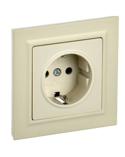 Розетка с з/к РСР14-1-0-БрКр бежевый BRITE (BR-R14-16-K10-F). Розетка с заземлением с защитными шторками в сборе. IEK в Люберцах