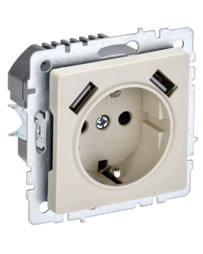 Розетка с з/к с USB A+A 3,1А РЮш10-2-БрКр бежевый BRITE (BR-R14-16-U21-D31-K10). Розетка с заземлением с защитными шторками, 3,1А. IEK в Люберцах