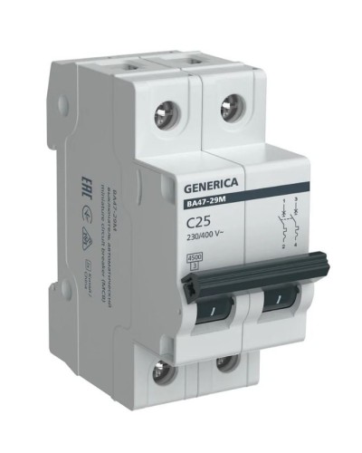 GENERICA ВА47-29М 2P C 25А 4,5кА (MVA21-2-025-C-G). Автоматический выключатель. IEK в Люберцах
