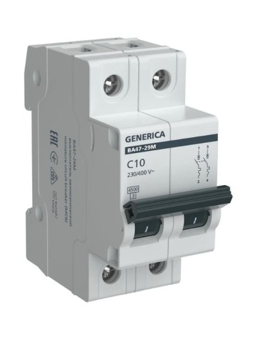 GENERICA ВА47-29М 2P C 10А 4,5кА (MVA21-2-010-C-G). Автоматический выключатель. IEK в Люберцах