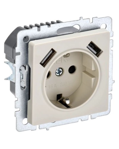Розетка с з/к с USB A+A 2,1А РЮш10-1-БрКр бежевый BRITE (BR-R14-16-U21-D21-K10). Розетка с заземлением с защитными шторками, 2,1А. IEK в Люберцах