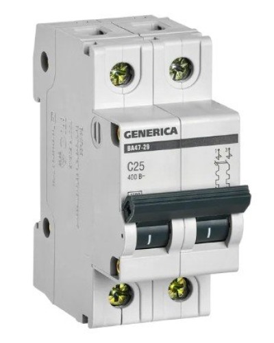 GENERICA ВА47-29 2P C 25А 4,5кА (MVA25-2-025-C). Автоматический выключатель. IEK в Люберцах