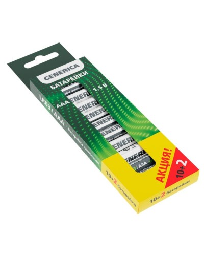 Батарейка Alkaline LR03/AAA GENERICA (12 шт) ПРОМО (ABT-LR03-ST-B12-G). Батарейка щелочная. IEK в Люберцах