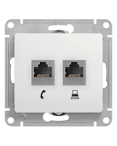 Glossa розетка RJ11+RJ45, 2-местная, кат. 5Е, скрытой установки, механизм, белый (GSL000185). Розетка компьютерная + телефонная. Systeme Electric в Люберцах