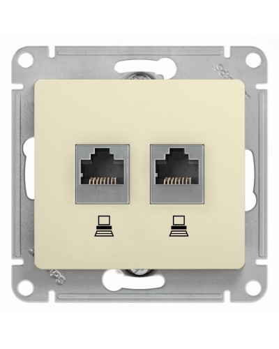Glossa розетка RJ45+RJ45 2-местная, кат. 5Е, скрытой установки, механизм, бежевый (GSL000285KK). Розетка компьютерная. Systeme Electric в Люберцах