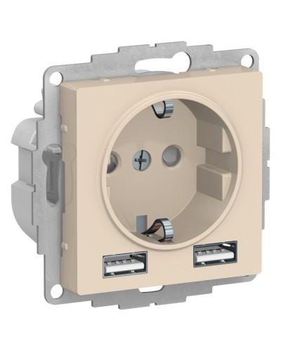 AtlasDesign розетка 1-местная с 2 USB A+A, скрытой установки, механизм, бежевый (ATN000230). Розетка с USB. Systeme Electric в Люберцах
