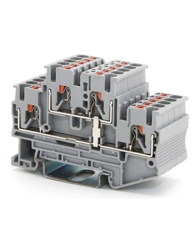 Клемма двухуровневая, зажим push-in, 2.5 кв.мм, серая (VPRTT-2.5-PV-GY). Клемма проходная, 4 точки подключения, уровни соединены перемычкой. ДКС в Люберцах