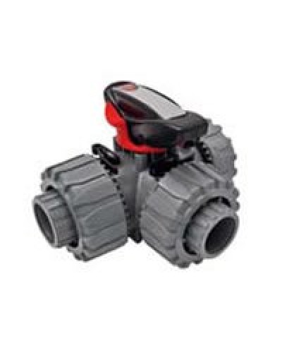 Ecoplast Кран шаровой трехходовой ПВХ D25 (уплотнение TPV, остальное EPDM) с муфтовым окончанием (49448). Кран шаровой, с муфтовым окончанием. Экопласт в Люберцах